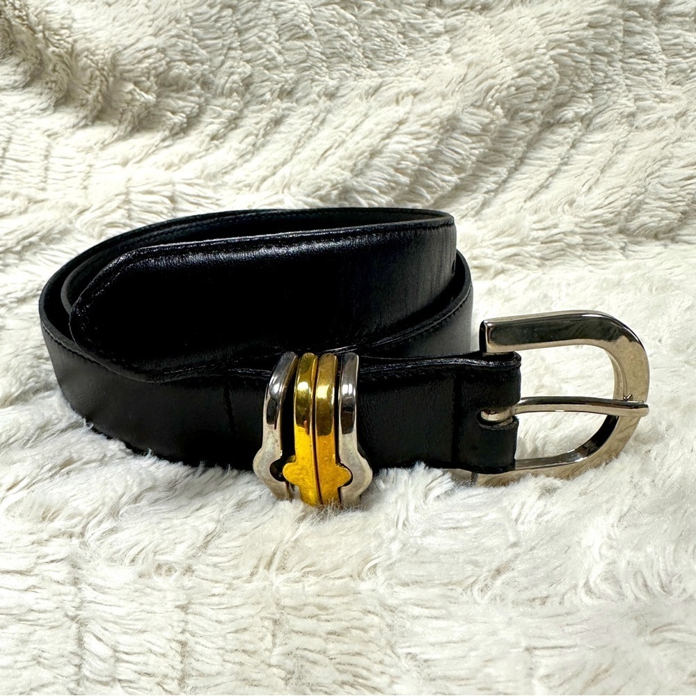 Vero Cuoio Gold & Silver Hardware Black Leather Belt, 48/95 EUC